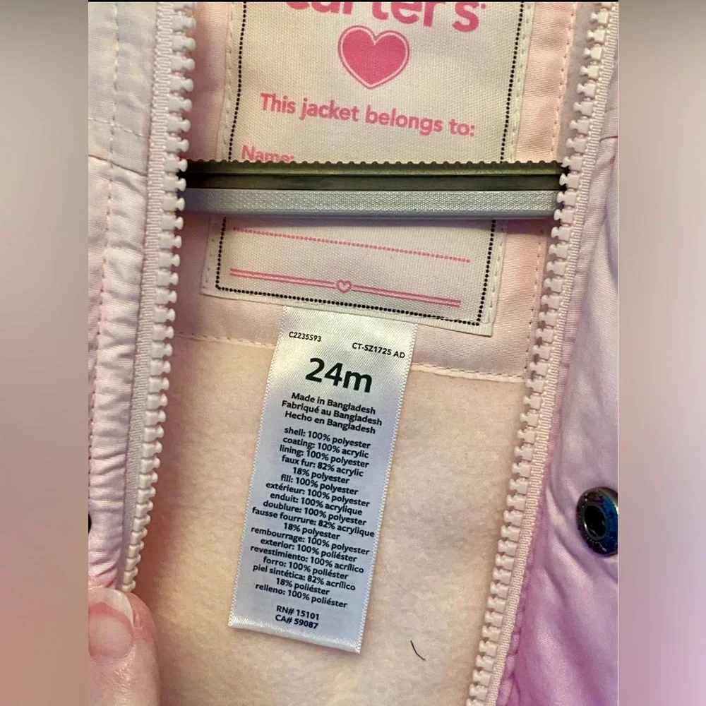 Carter’s 24M Girls Snowsuit Pink Mint Ombre Hooded Winter Coat One Piece